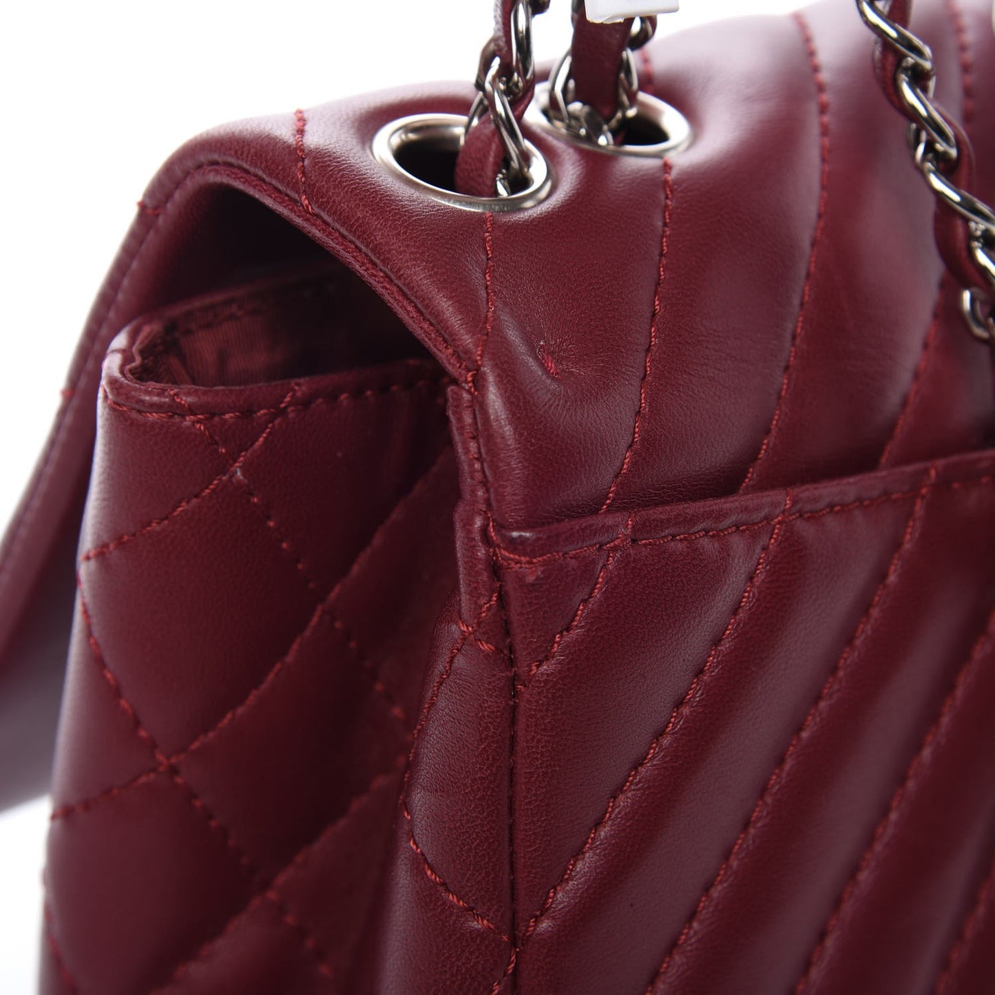 Lambskin Surpique Chevron Medium Single Flap Dark Red