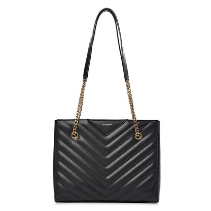Saint Laurent Grain De Poudre Matelasse Chevron Small Tribeca Shopping Bag Black 1 of 12
