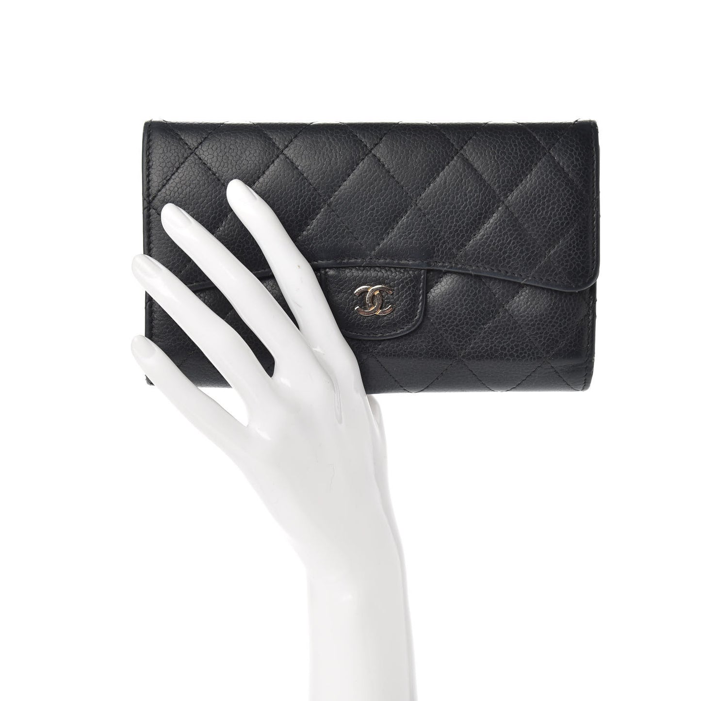 Caviar Quilted Large Flap Wallet Black