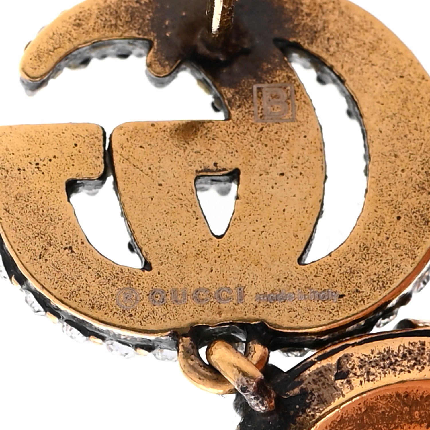 Gucci Crystal Double G Earrings Aged Gold 4 of 5