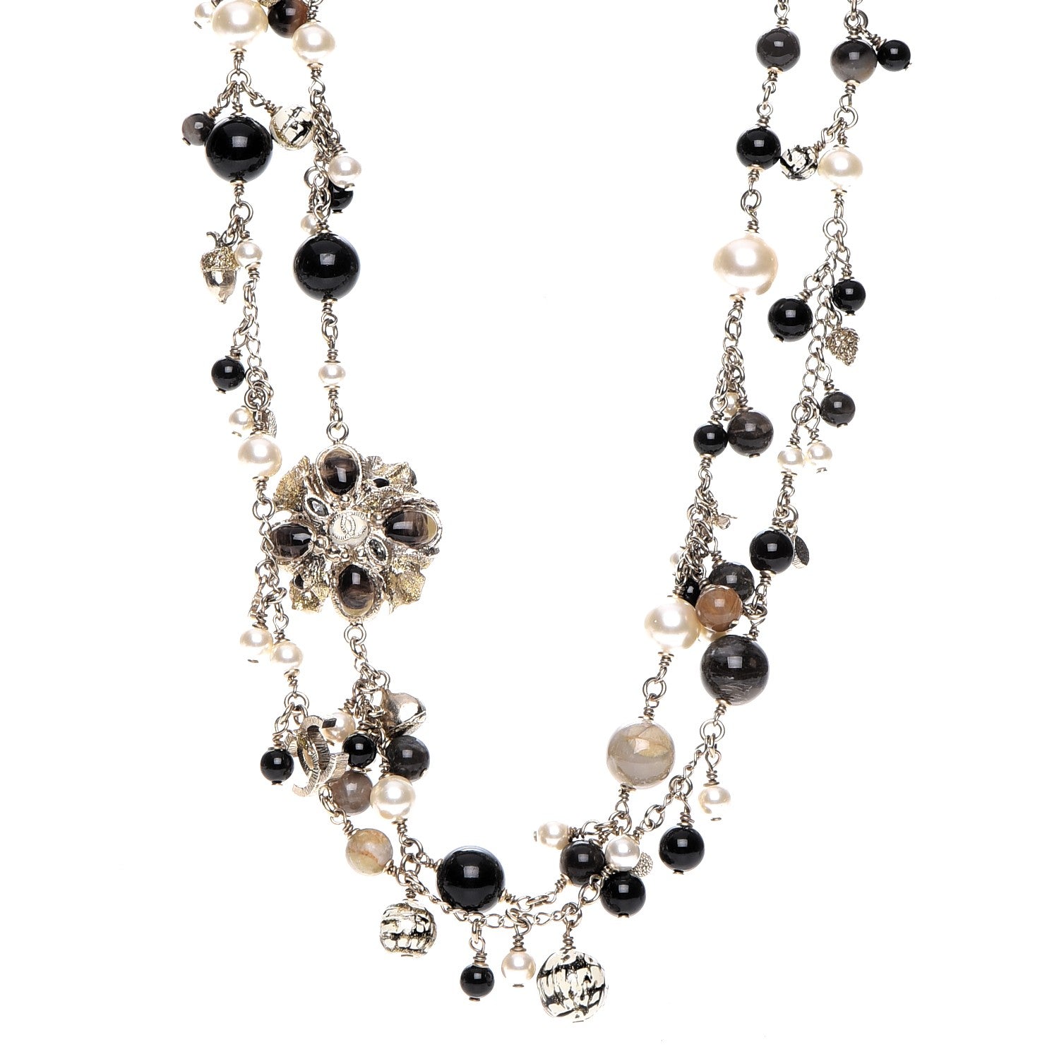 Chanel Pearl Bead Enamel CC Long Necklace Black Gold 1 of 7