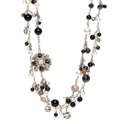 Chanel Pearl Bead Enamel CC Long Necklace Black Gold 1 of 7