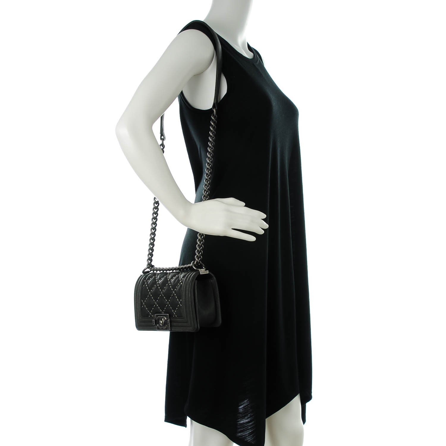 Chanel Crumpled Lambskin Small Studded Boy Flap Dark Gray 2 of 7
