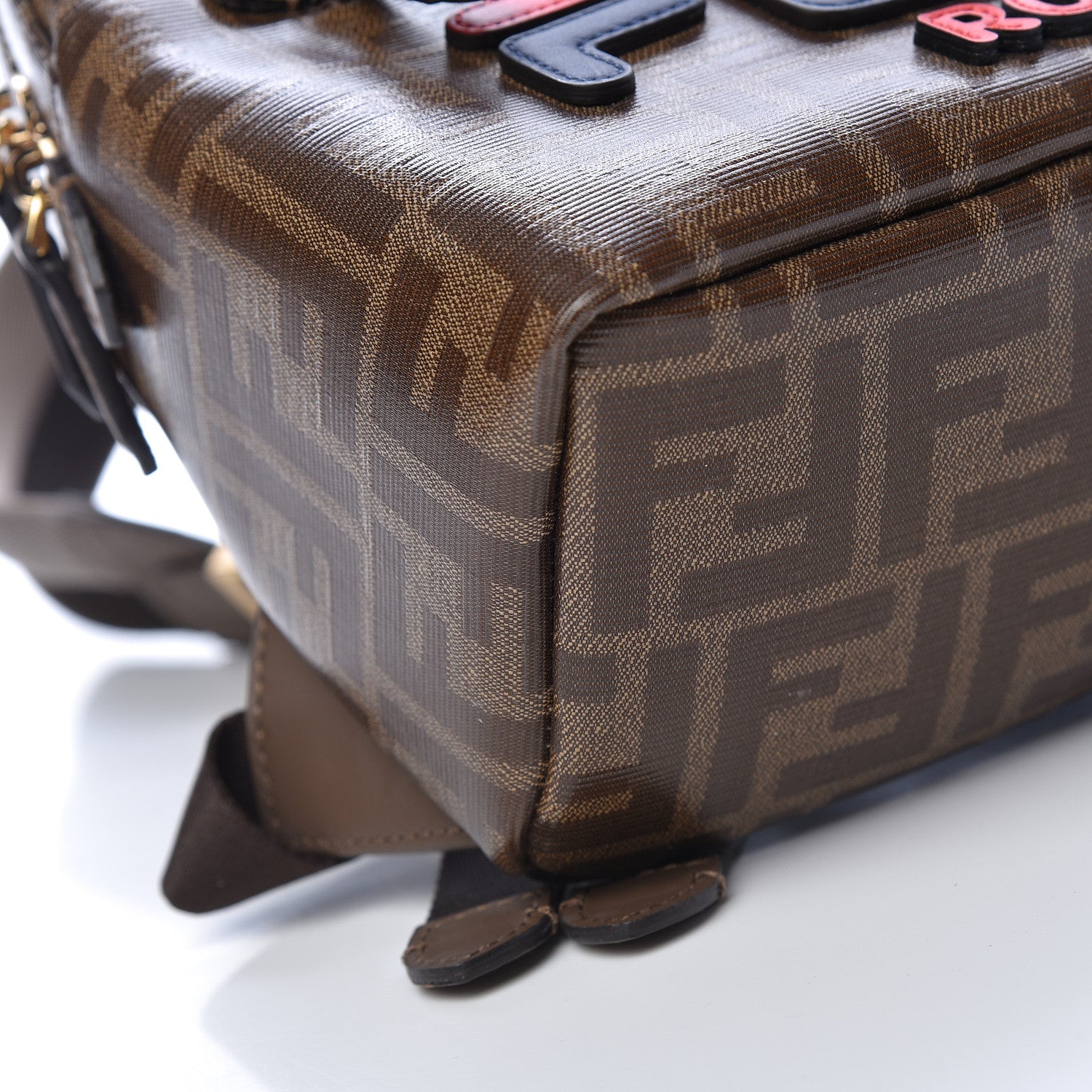 Fendi X FILA Glazed Fabric Vitello Century FF 1974 Mania Mini Backpack Mogano Panna Blueberry 5 of 10