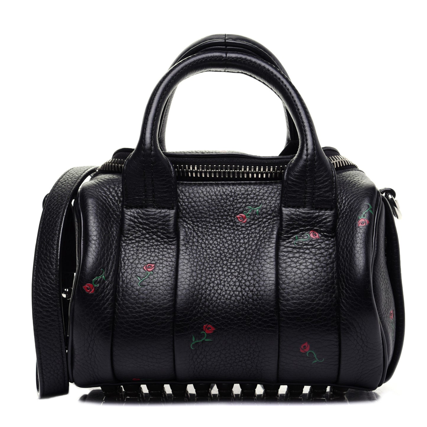 Pebbled Lambskin Rose Printed Mini Rockie Black Silver Hardware