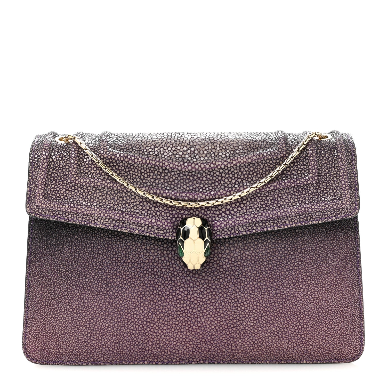 Bulgari Calfskin Galuchat Serpenti Forever Shoulder Bag Purple 1 of 14