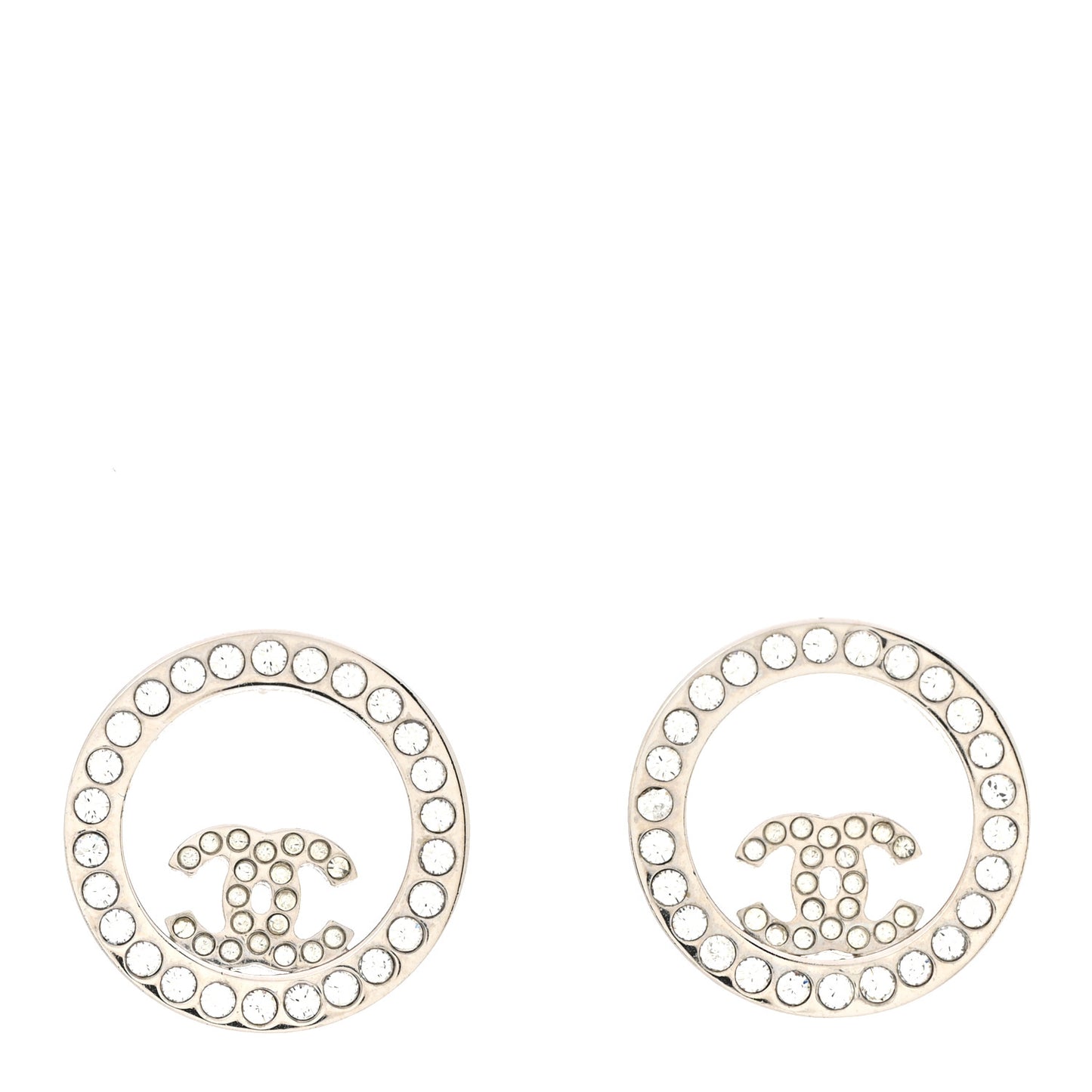 Crystal CC Round Earrings Silver