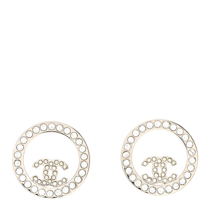 Chanel Crystal CC Round Earrings Silver 1 of 4