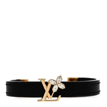 Louis Vuitton Calfskin Crystal Iconic Flower Bracelet Black Gold 1 of 5