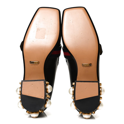 Gucci Betis Glamour Calfskin Web Pearl Embellished Peyton 35mm Loafer Pumps 36 Black 7 of 10