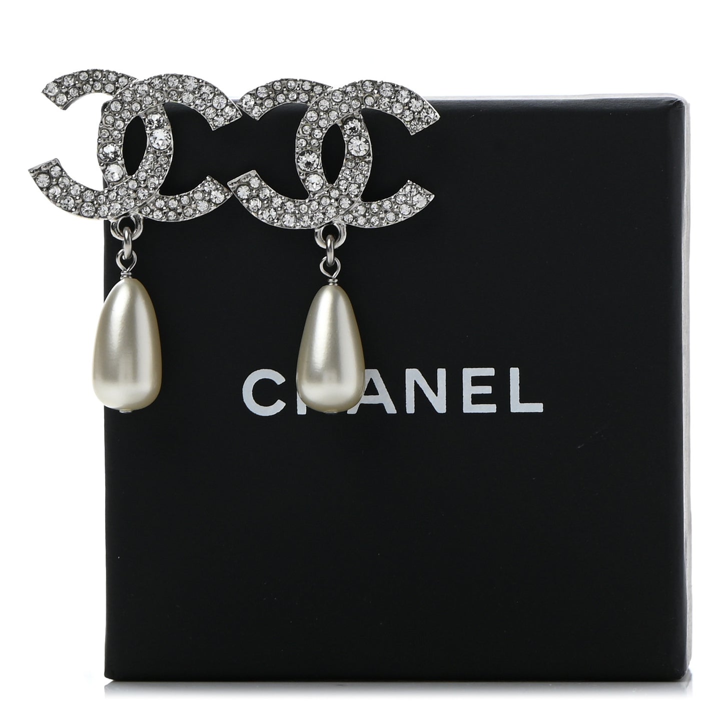Crystal Pearl CC Drop Darling Bows Earrings Silver Pearly White