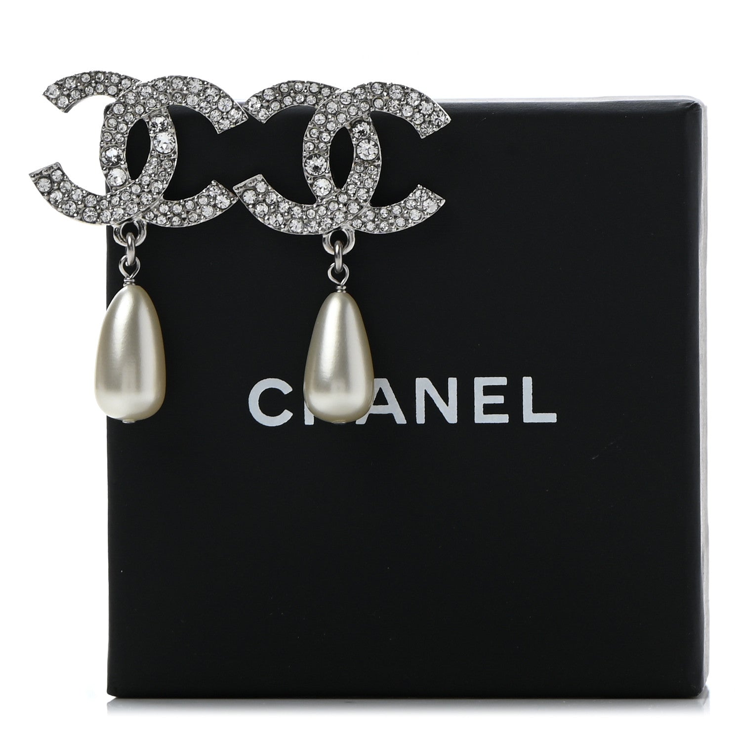 Chanel Crystal Pearl CC Drop Darling Bows Earrings Silver Pearly White 5 of 5