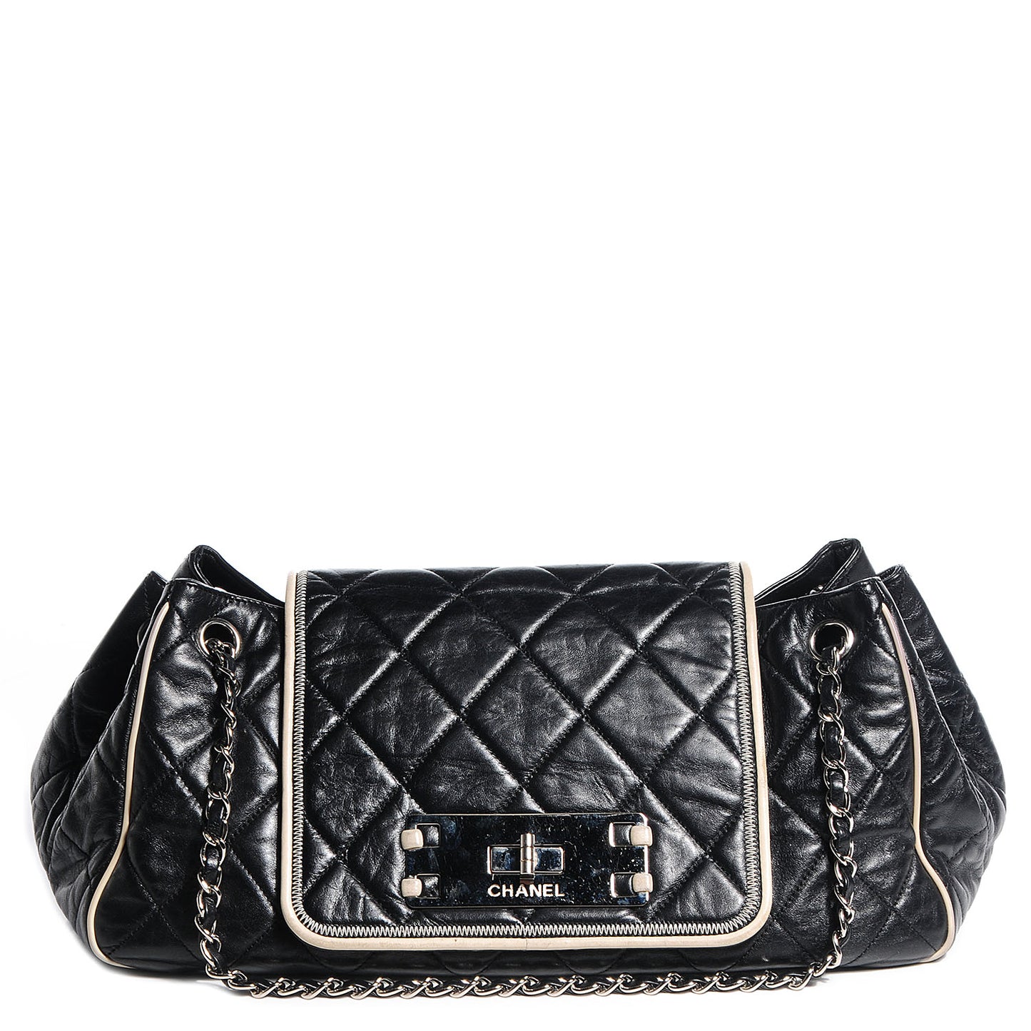 Lambskin Quilted East West Accordion Flap Black