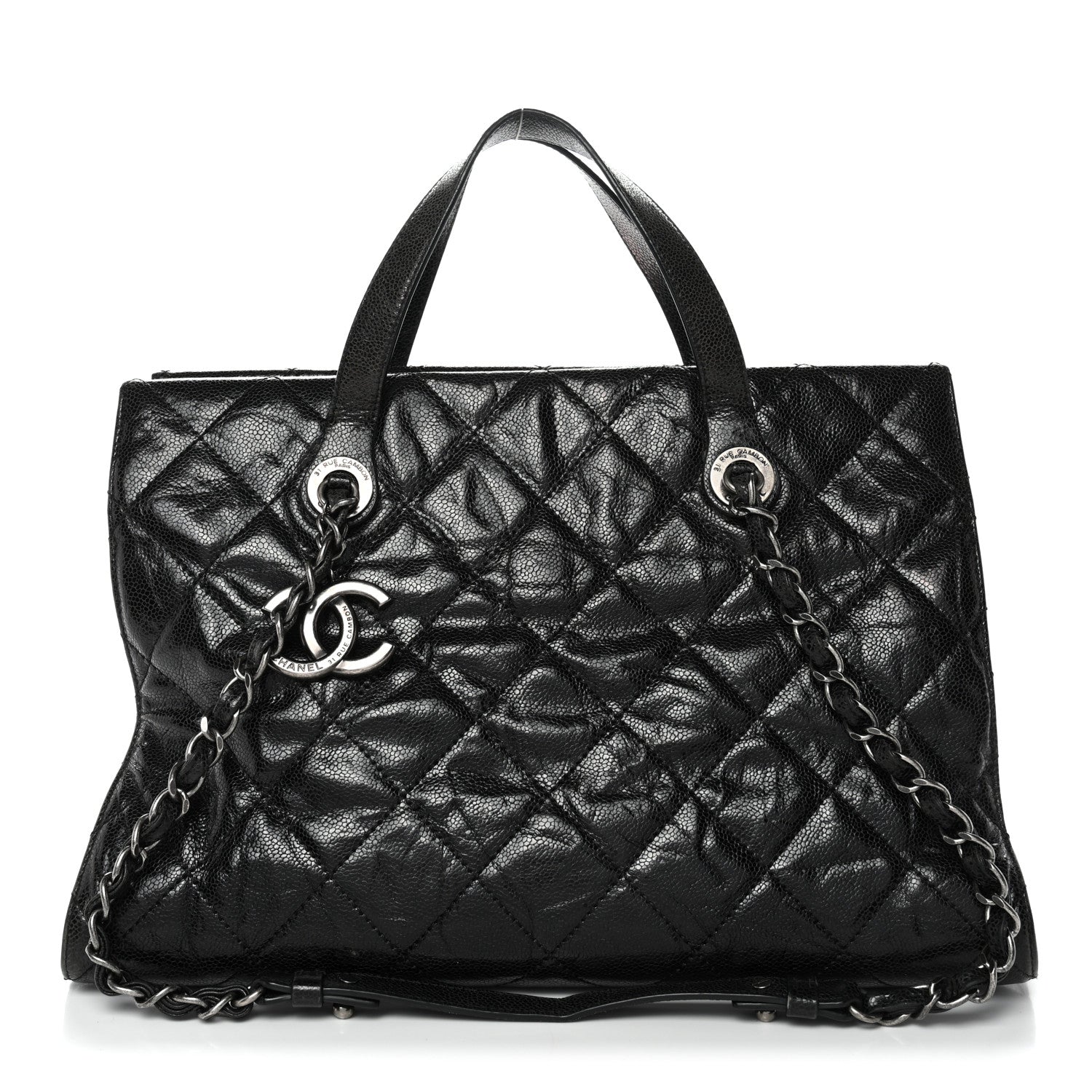 Chanel Crumpled Grained Calfskin Quilted CC Crave Tote Black 1 of 14