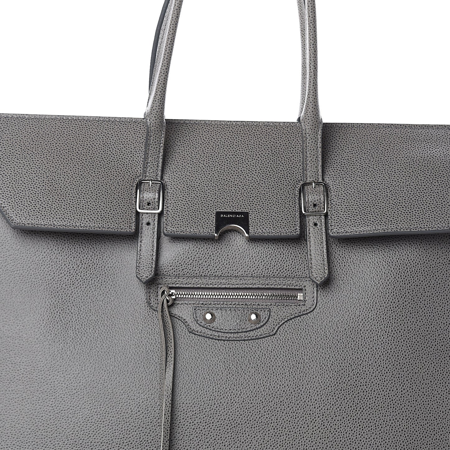 Grained Calfskin Papier Flap Tote Gris Pyrit