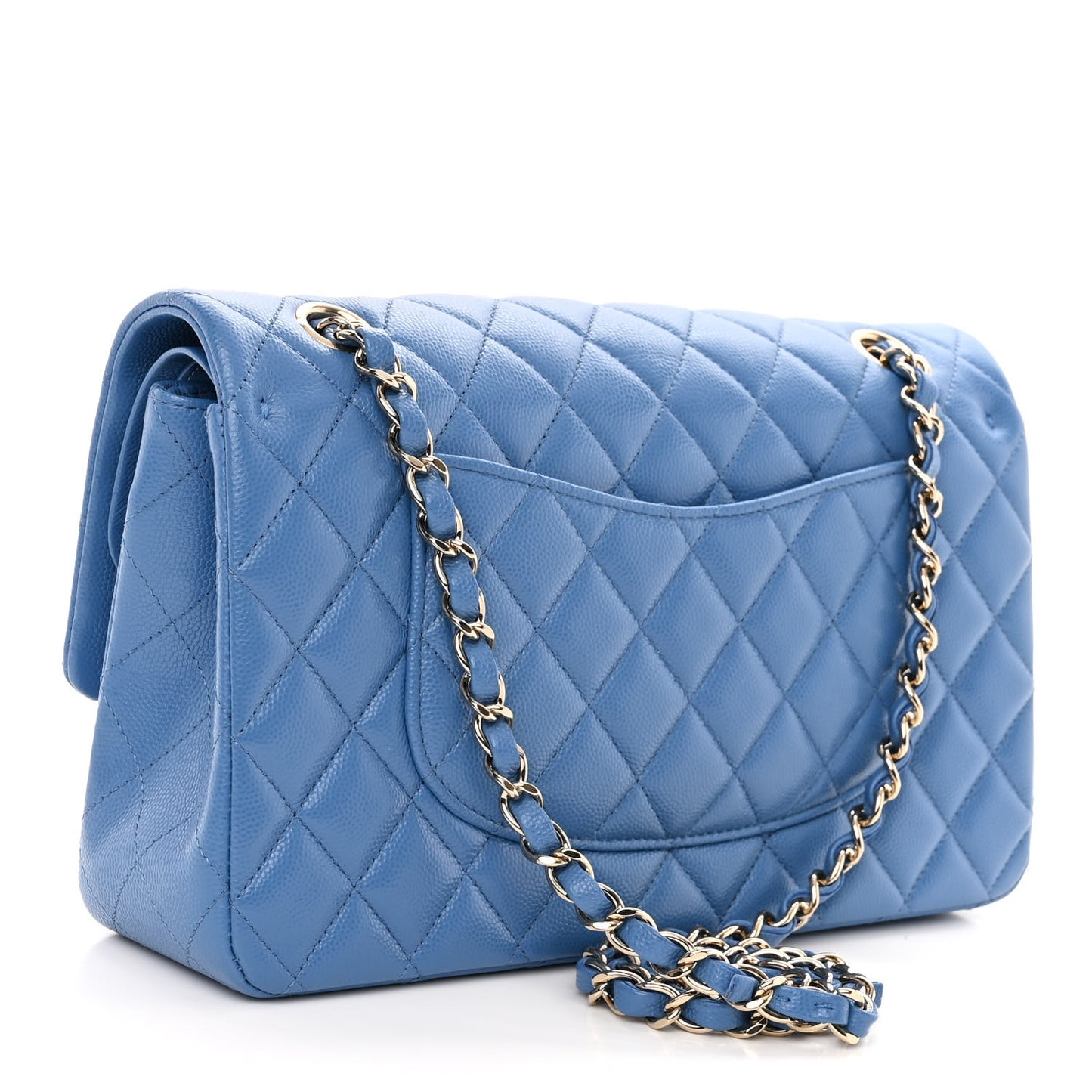 Caviar Quilted Medium Double Flap Blue