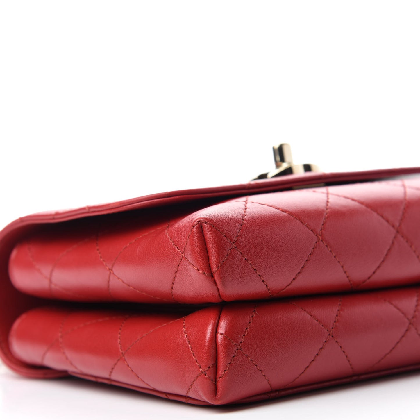Calfskin Quilted Small Double Pocket Top Handle Flap Red