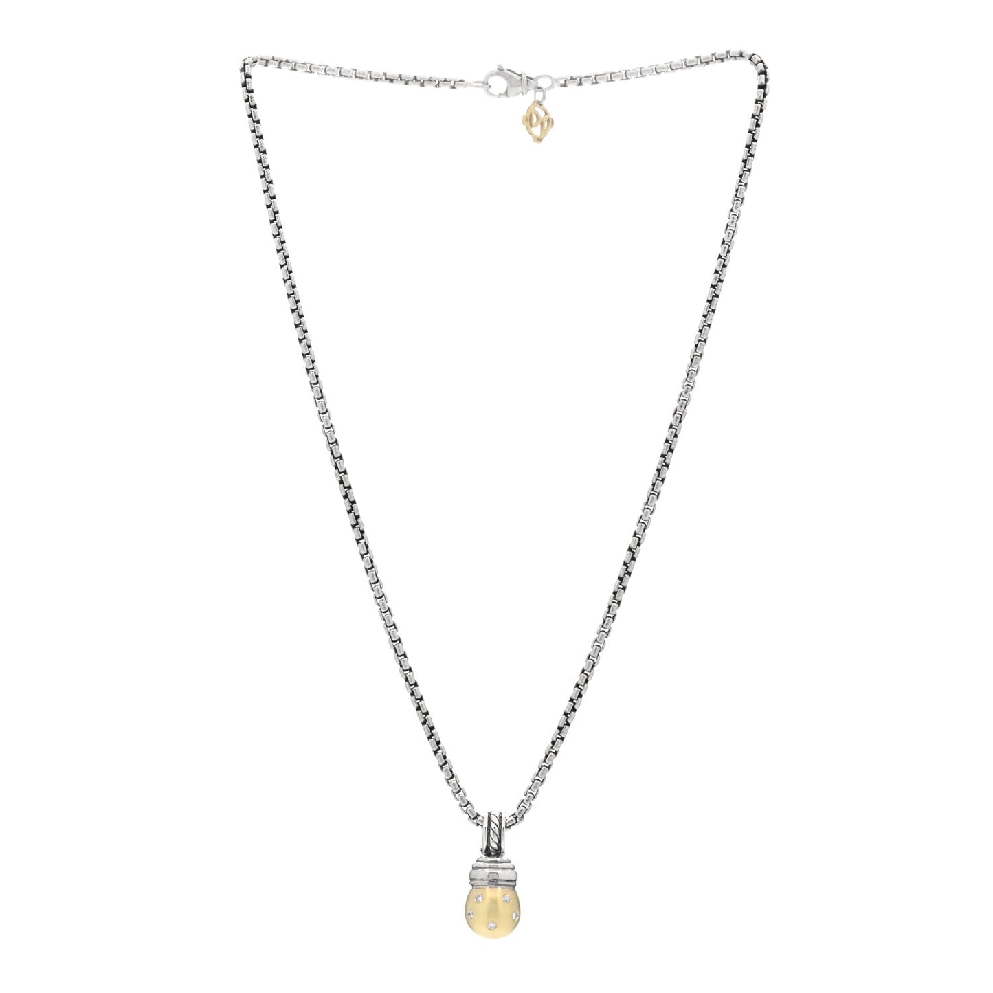 Sterling Silver 14K Yellow Gold Diamond Acorn Drop Pendant Necklace