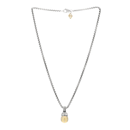 David Yurman Sterling Silver 14K Yellow Gold Diamond Acorn Drop Pendant Necklace 2 of 3