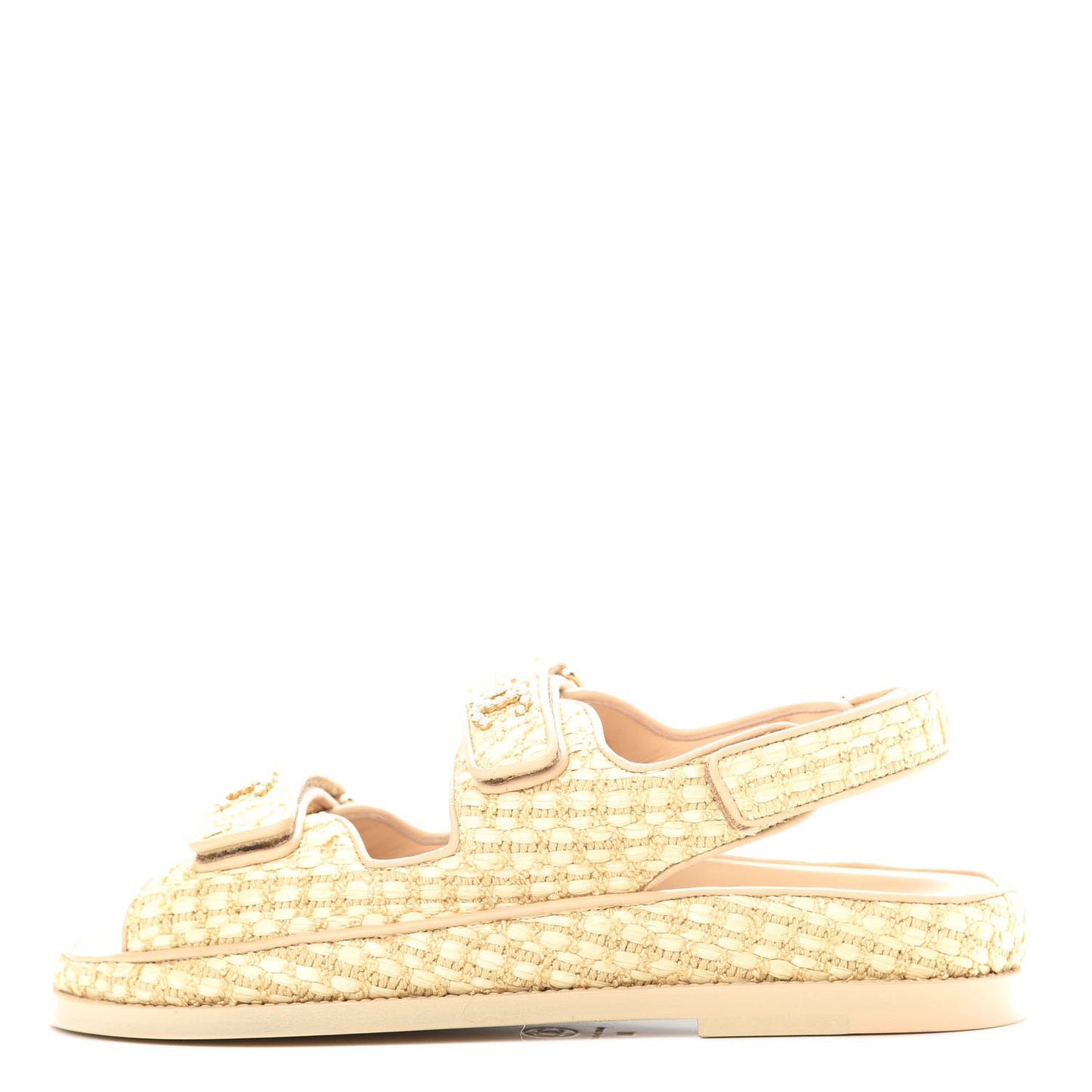 Braided Fabric Velcro Dad Sandals 38 Beige