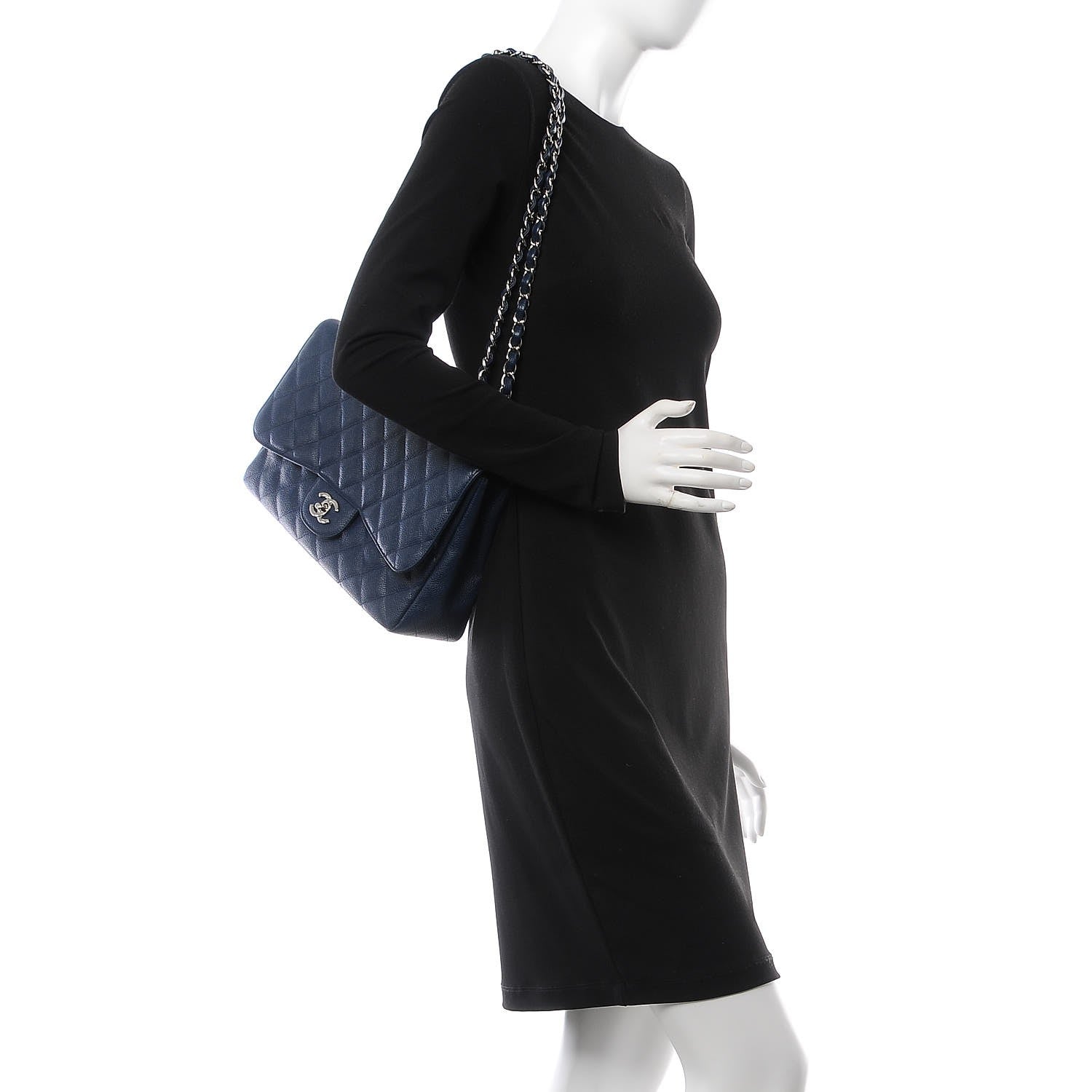 Chanel Caviar Quilted Jumbo Single Flap Navy 2 of 11