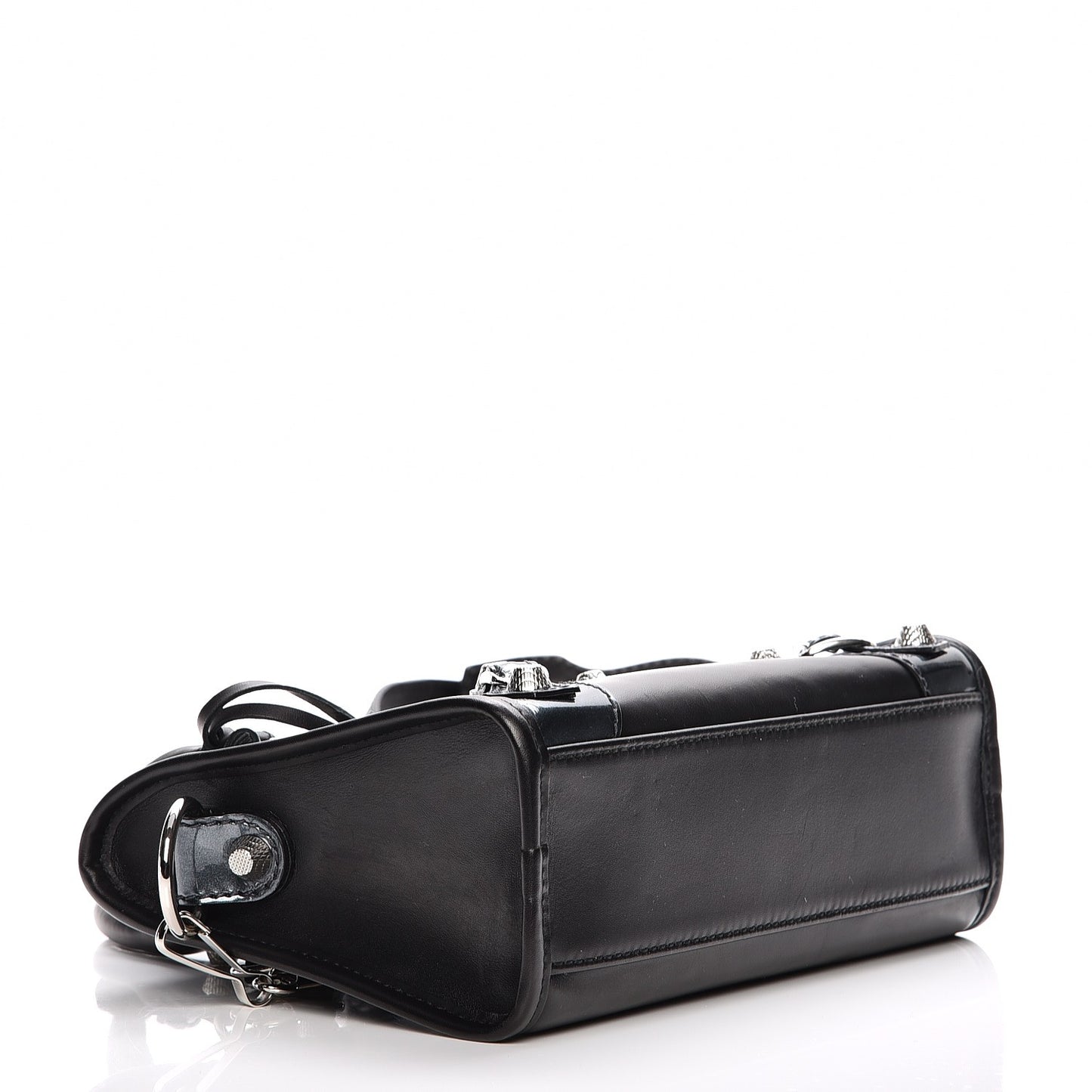 Smooth Calfskin Metallic Patent Giant 12 Silver Hardware Mini City Black Gris