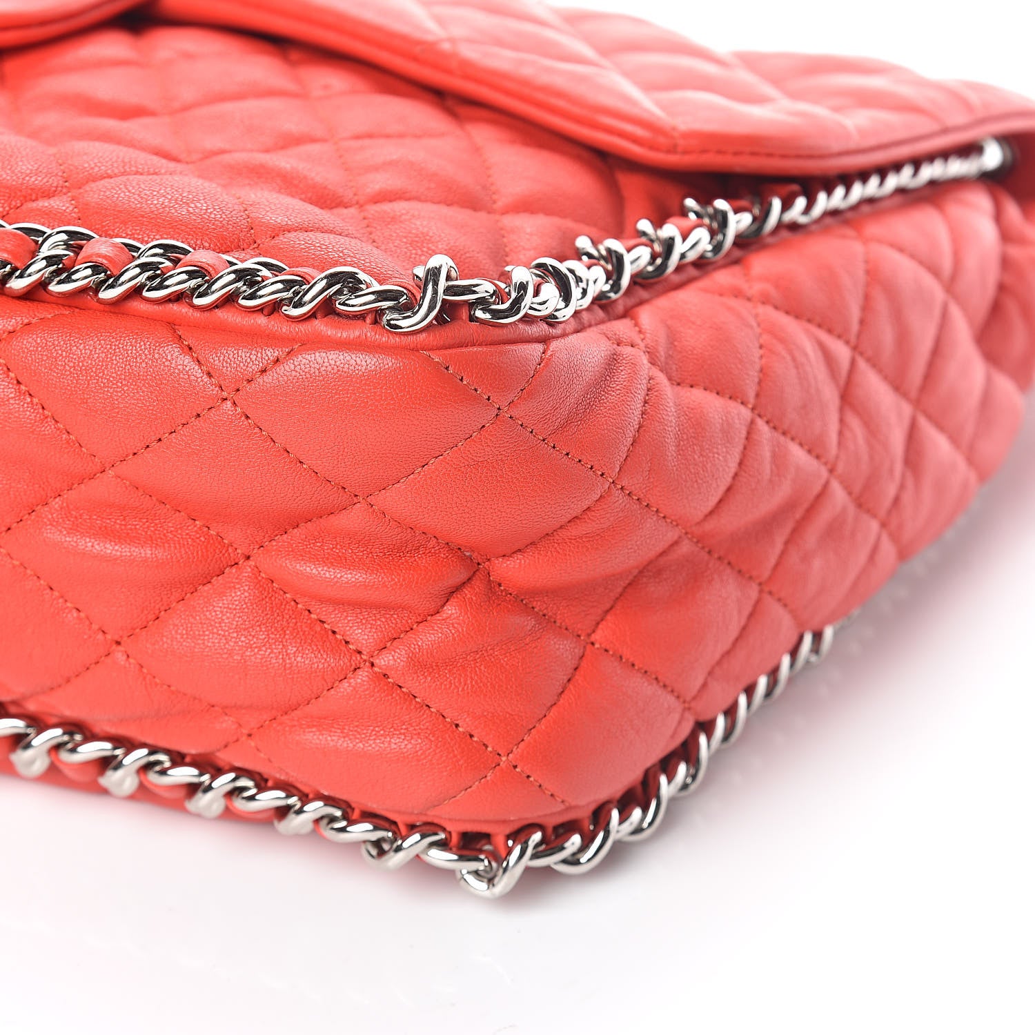 Chanel Washed Lambskin Quilted Maxi Chain Around Flap Red 9 of 9