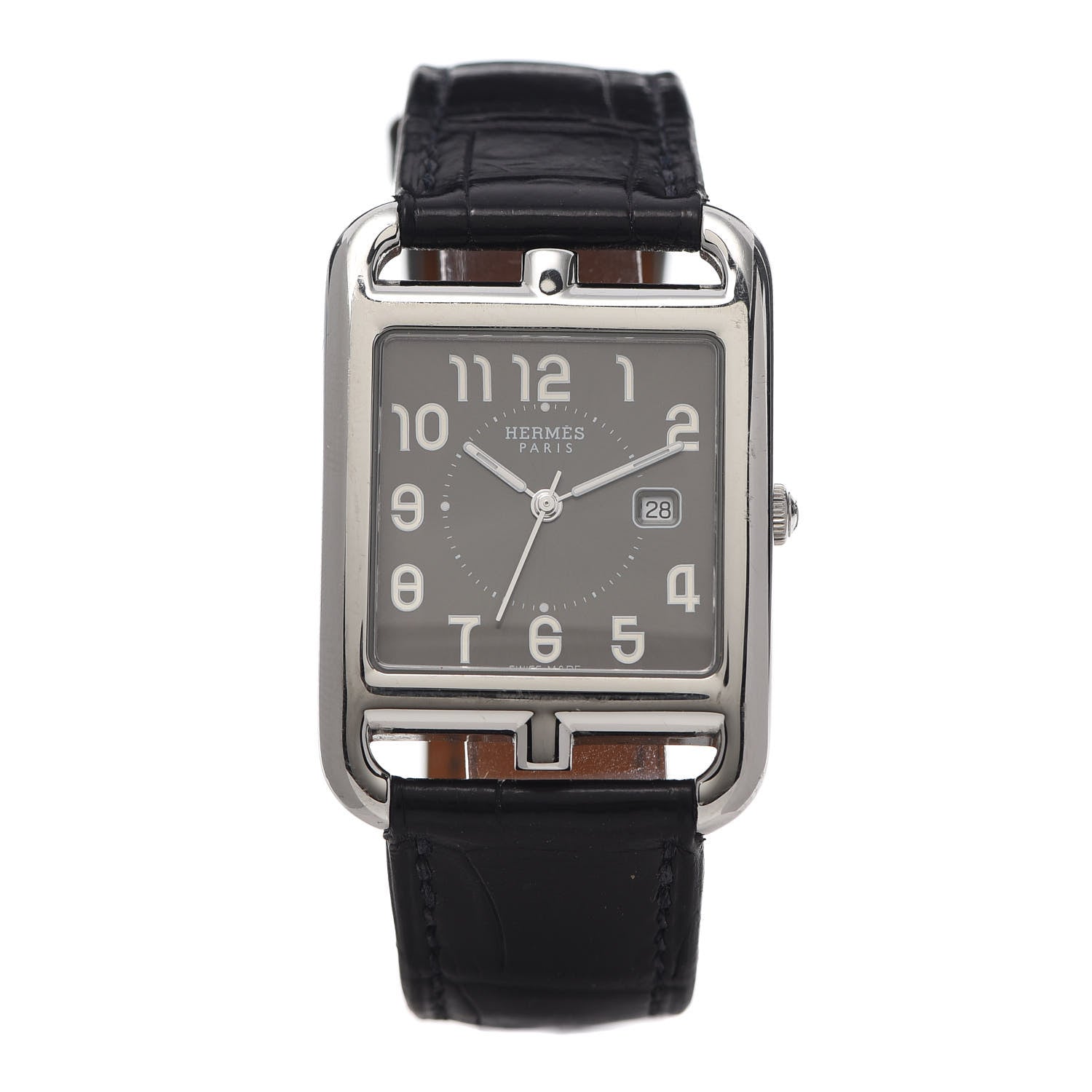 Hermes Stainless Steel Alligator 29mm Cape Cod Quartz Watch Noir 1 of 5