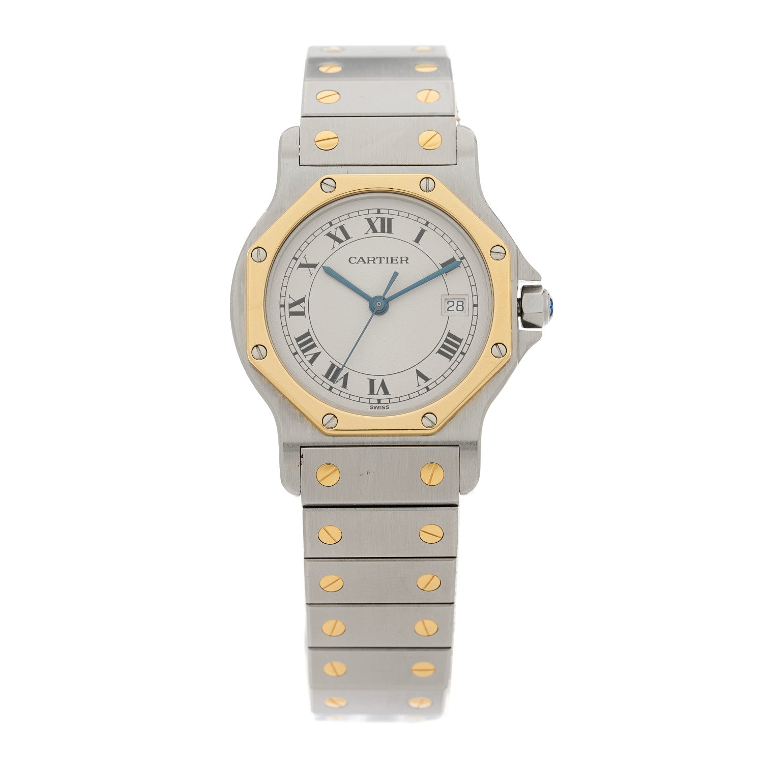 Cartier Stainless Steel 18K Yellow Gold 29mm Santos Octagon Quartz Watch 1 of 4