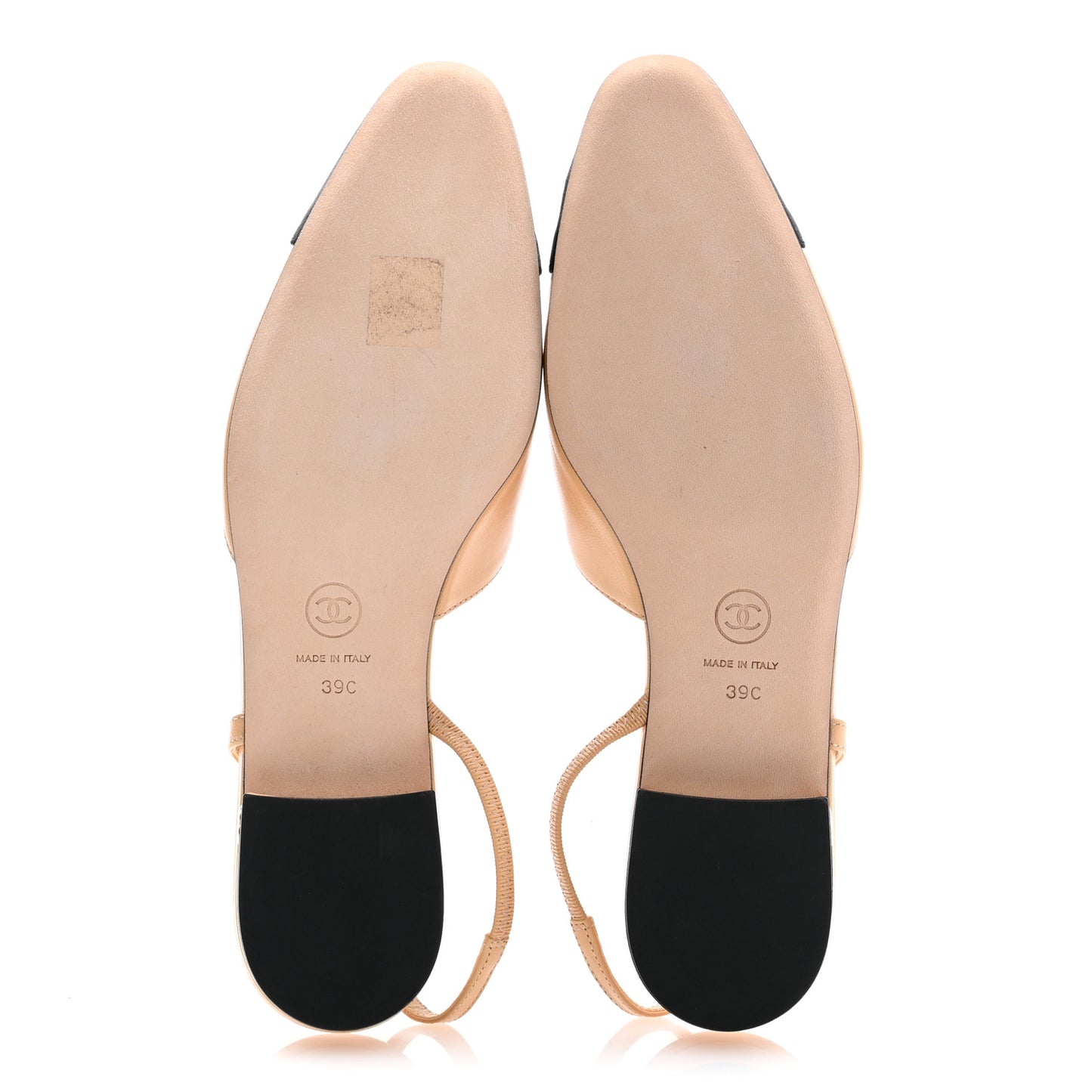 Lambskin Grosgrain Cap Toe CC Slingback Sandals 39 Beige Black