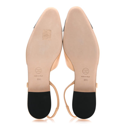 Chanel Lambskin Grosgrain Cap Toe CC Slingback Sandals 39 Beige Black 5 of 9