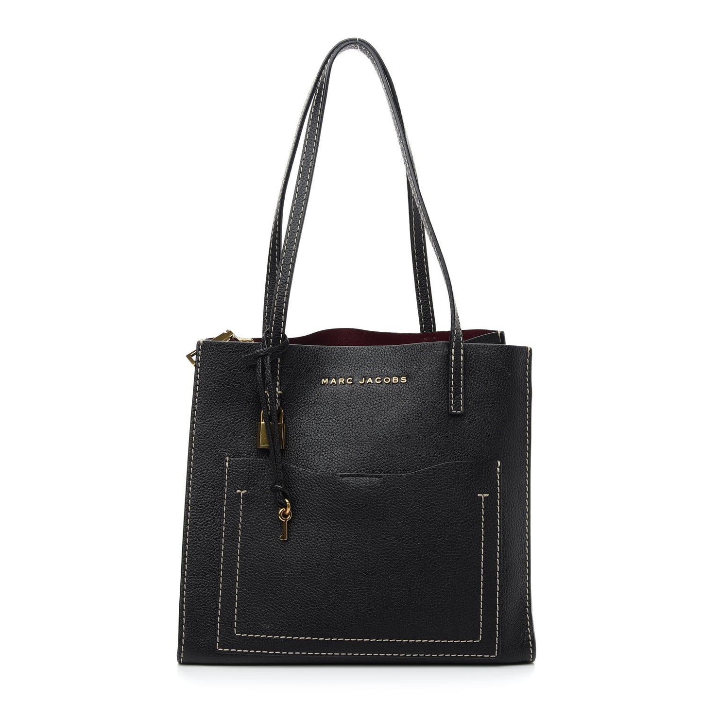 Grained Calfskin Medium Grind T Pocket Tote Black