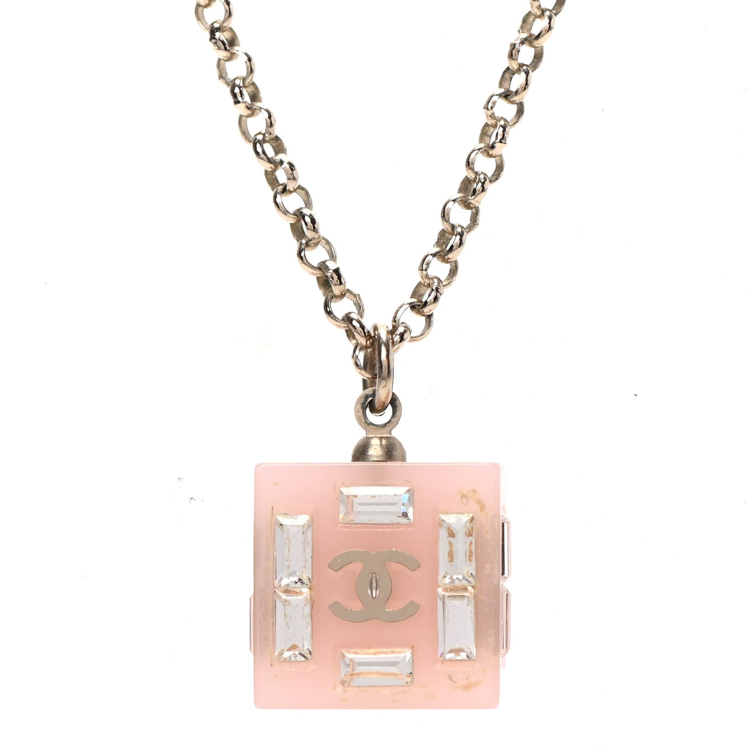 Chanel Resin Baguette Crystal Geometric Square CC Necklace Rose Pink 4 of 6