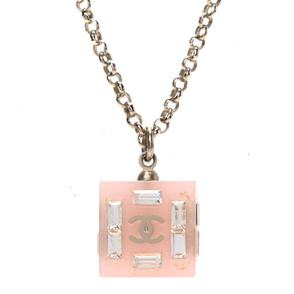 Chanel Resin Baguette Crystal Geometric Square CC Necklace Rose Pink 4 of 6