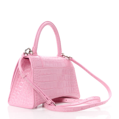 Balenciaga Semi Shiny Calfskin Crocodile Embossed Small Hourglass Top Handle Bag Candy Pink 3 of 12