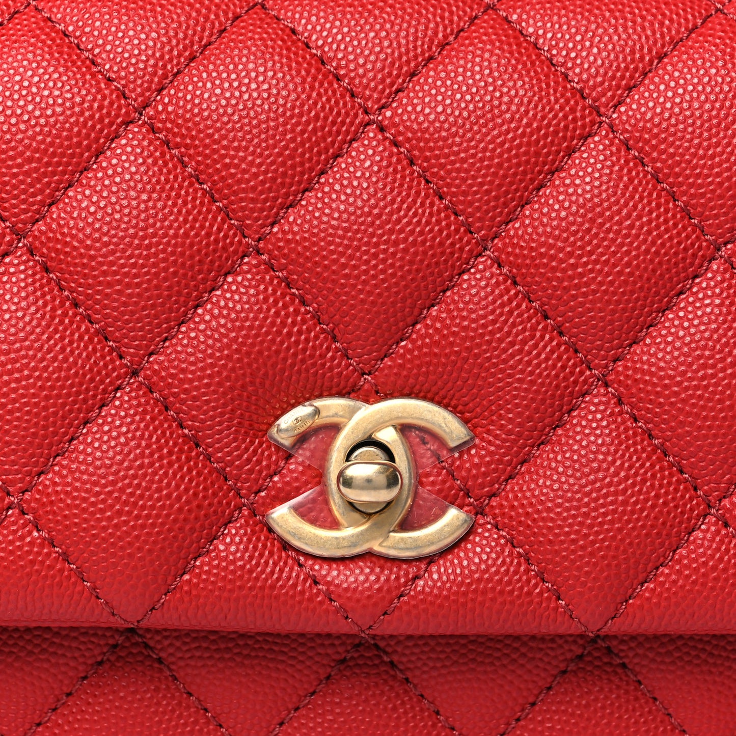 Caviar Lizard Embossed Quilted Mini Coco Handle Flap Red