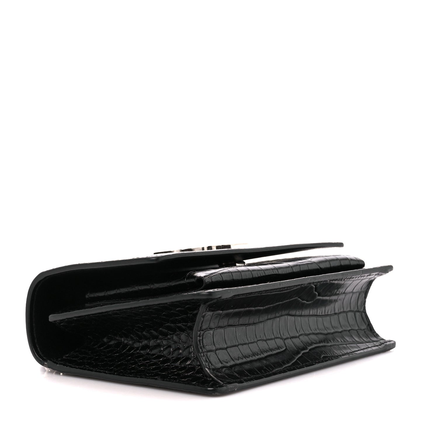 Calfskin Crocodile Embossed Monogram Sunset Chain Wallet Black