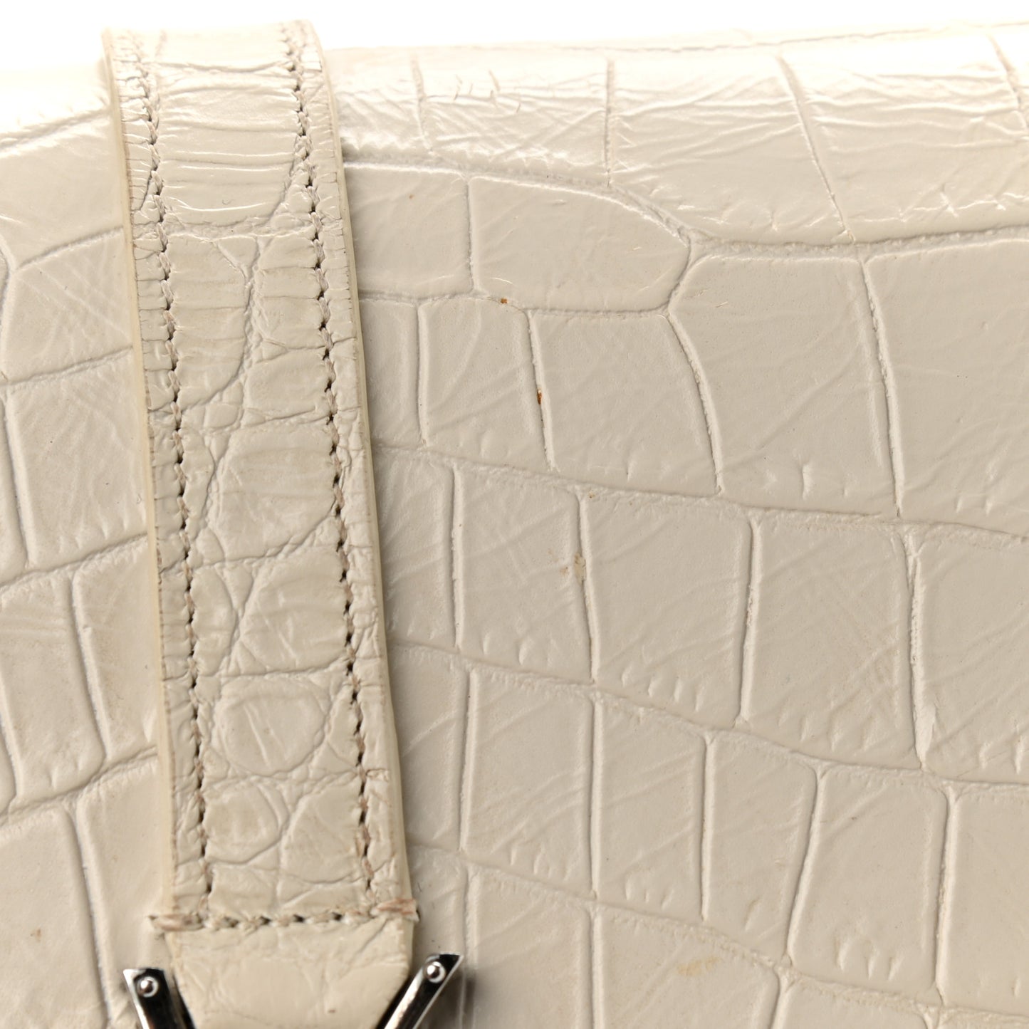 Calfskin Crocodile Embossed Medium College Monogram Satchel Porcellana