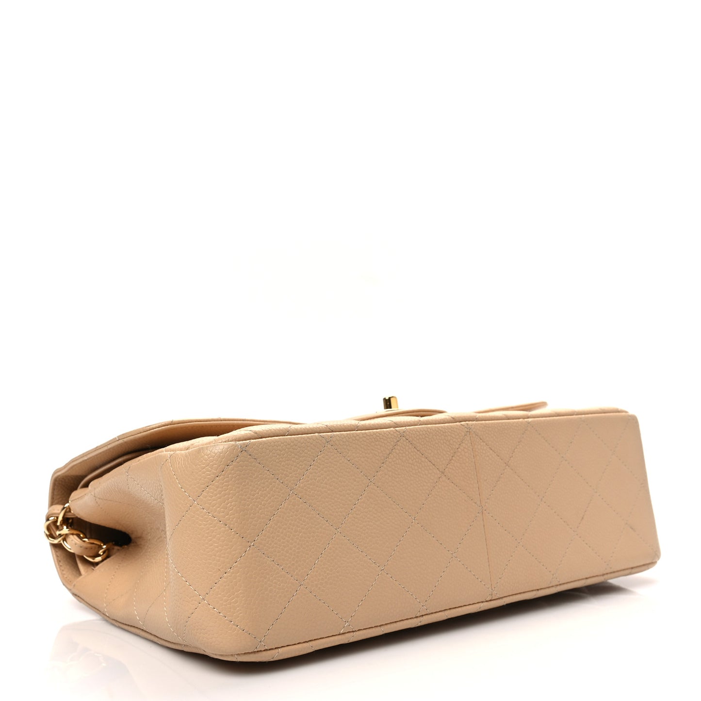 Caviar Quilted Jumbo Double Flap Beige Clair