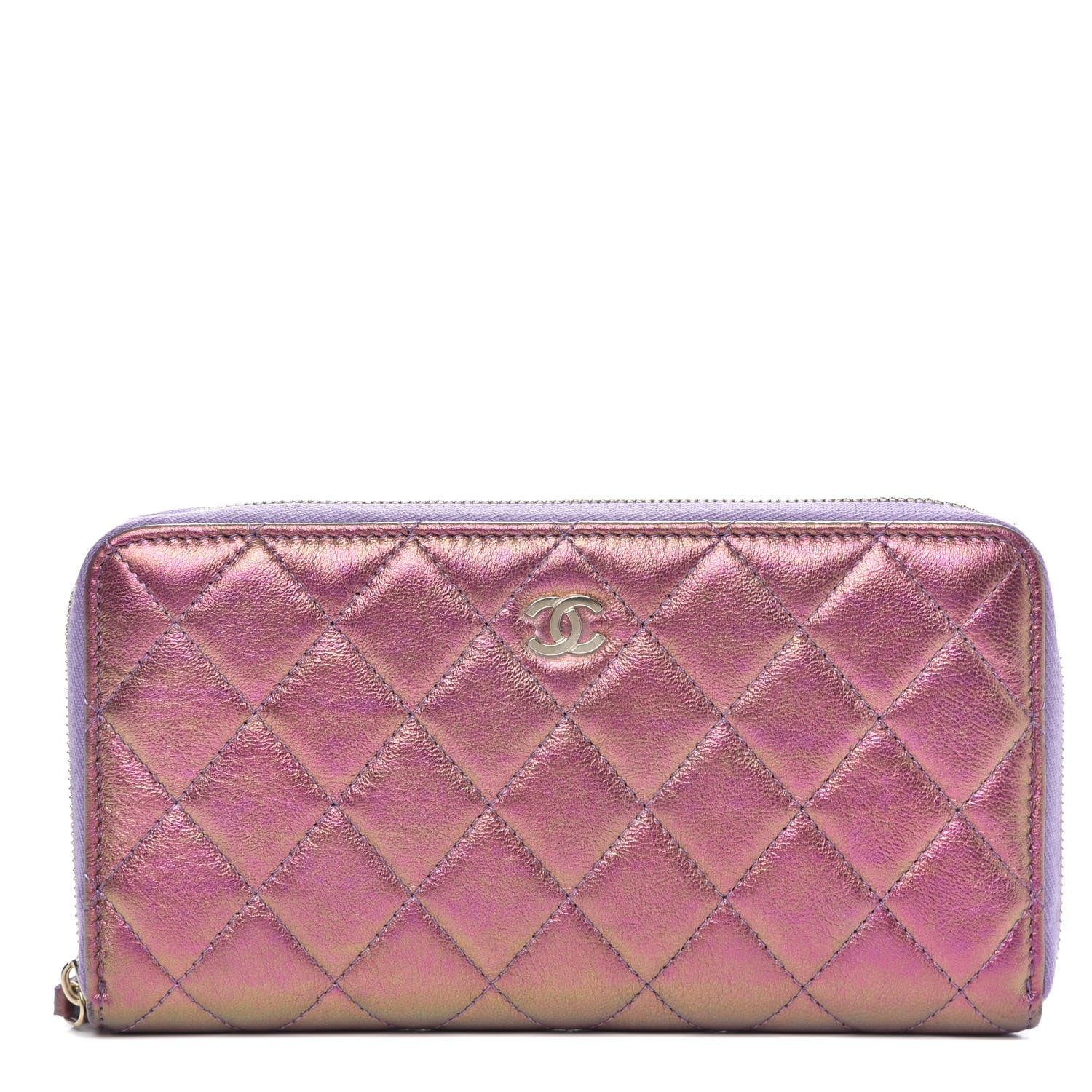 Chanel Iridescent Lambskin Quilted Large Gusset Zip Around Wallet Purple 1 of 11