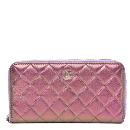 Chanel Iridescent Lambskin Quilted Large Gusset Zip Around Wallet Purple 1 of 11