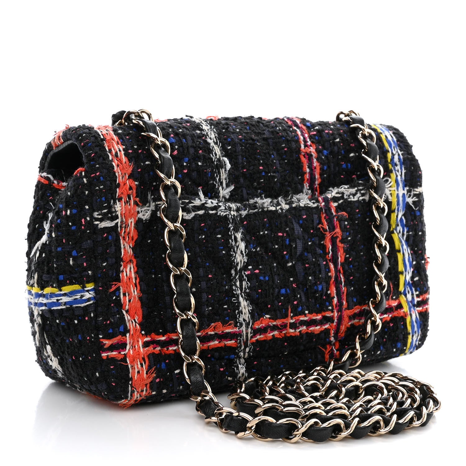 Chanel Tweed Quilted Mini Rectangular Flap Black Orange Blue 3 of 10