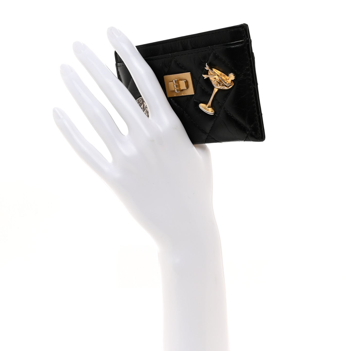 Aged Calfskin Quilted Lucky Charms Reissue Card Holder Black