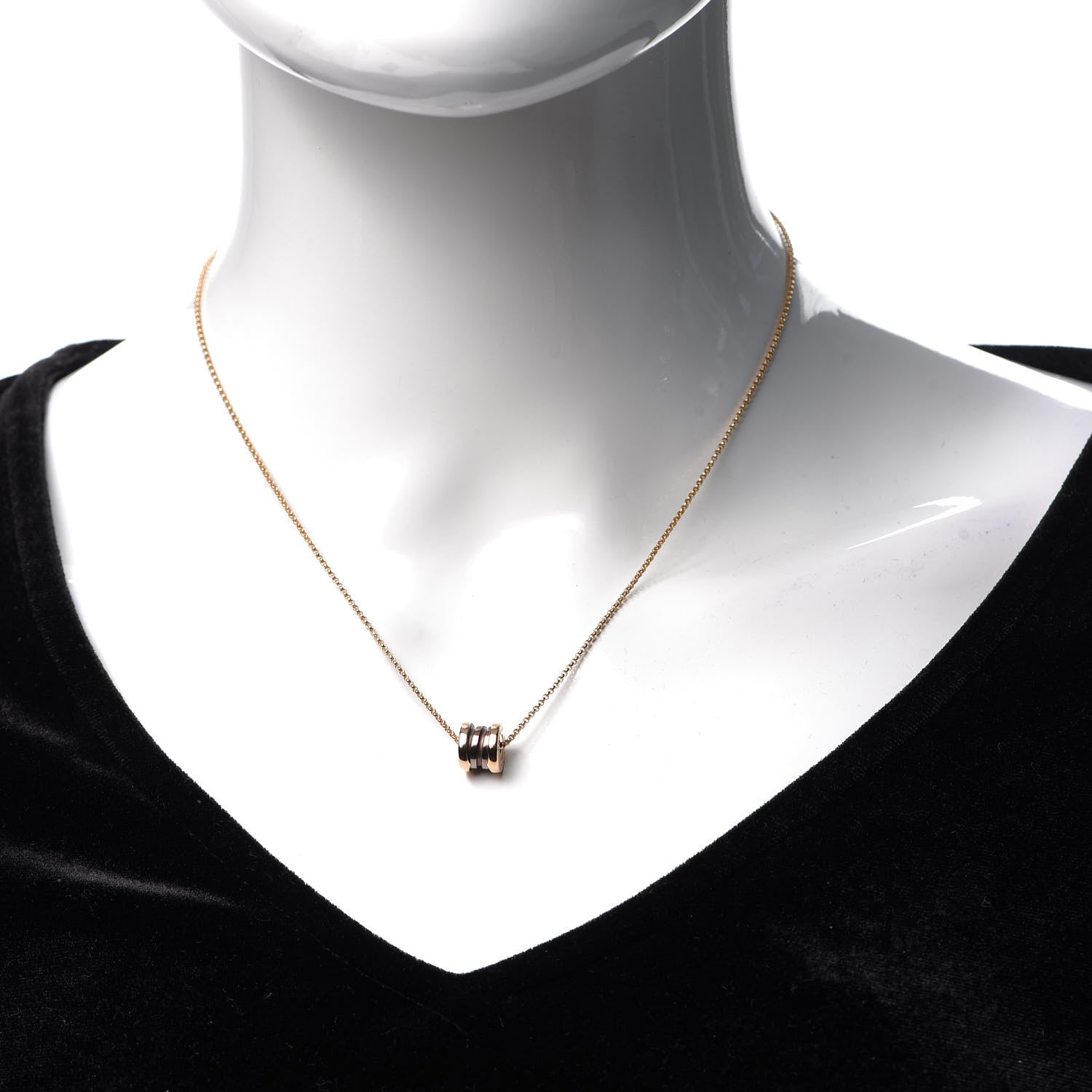 Bulgari 18K Rose Gold Cermet Small B.Zero1 Pendant Necklace 2 of 8