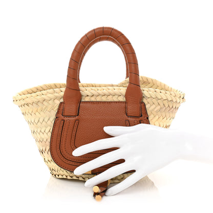 Chloe Raffia Small Grain Calfskin Mini Marcie Basket Tan 1 of 8