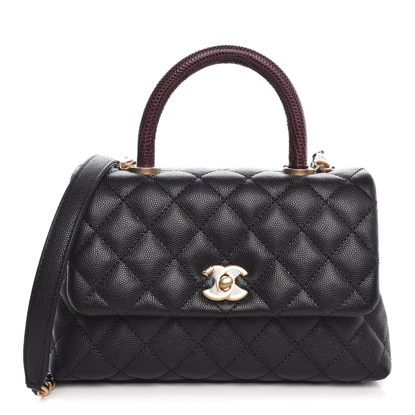 Caviar Lizard Quilted Mini Coco Handle Flap Black