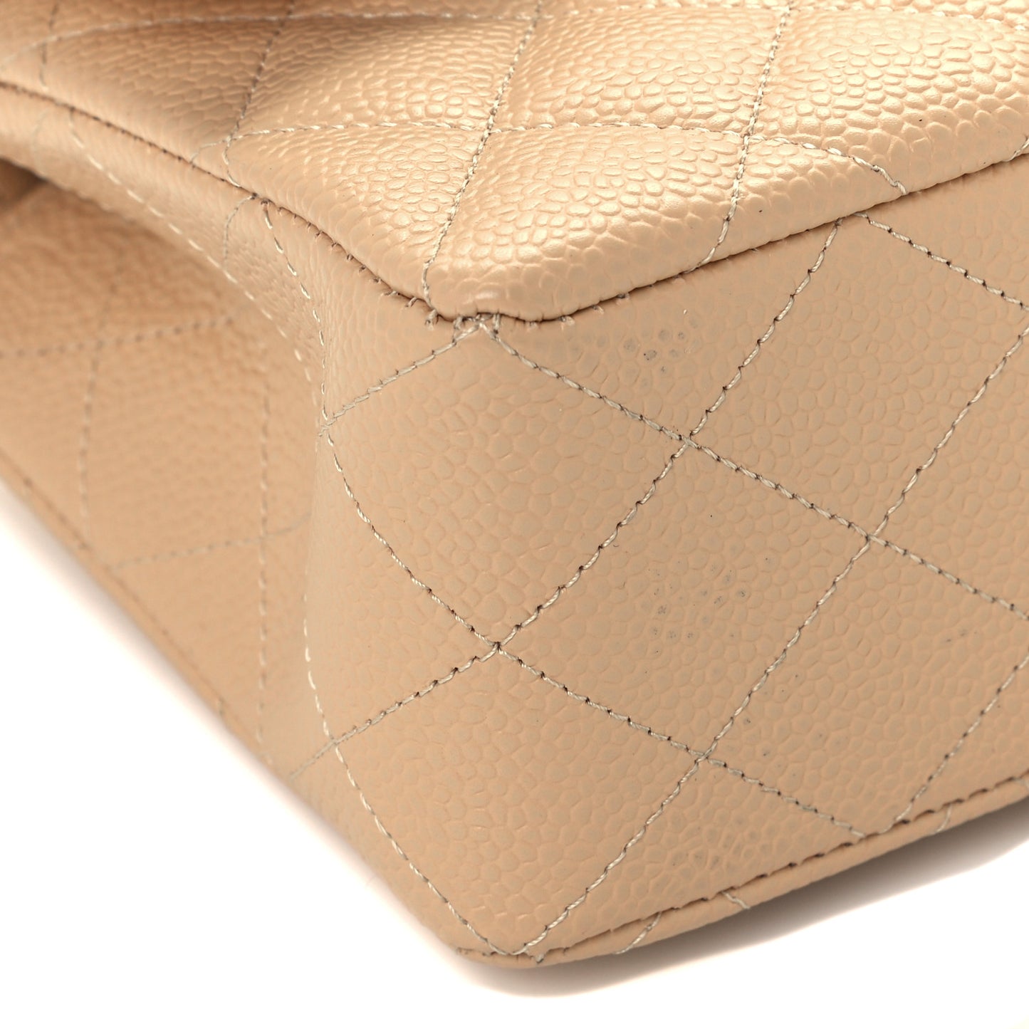 Caviar Quilted Small Double Flap Beige