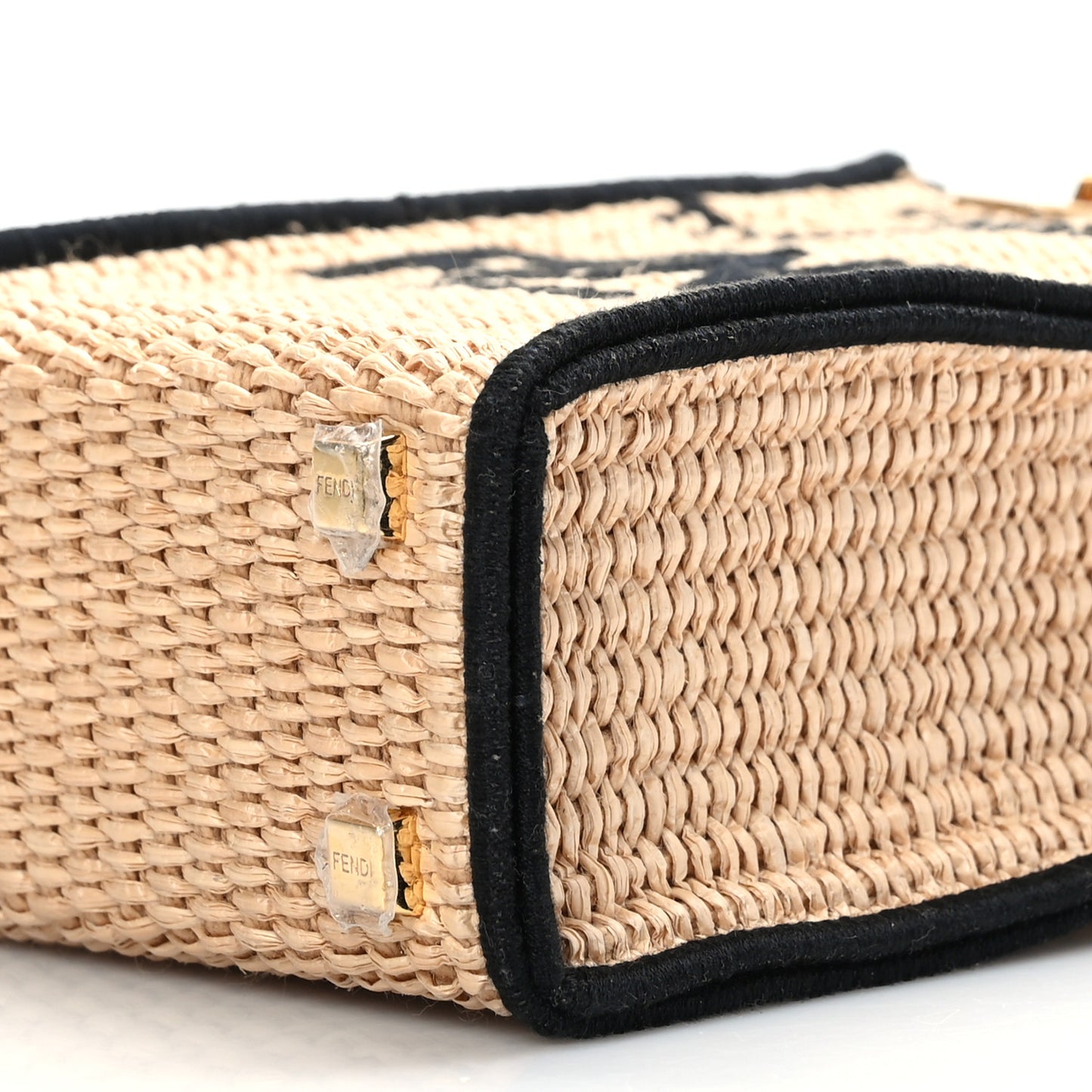 Straw Vitello Grace Cuoio Logo Braided Embroidered Mini Sunshine Shopper Natural Black