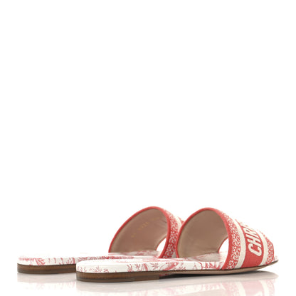 Christian Dior Canvas Soleil Embroidered Dway Flat Slide Sandals 38.5 Coral 5 of 10