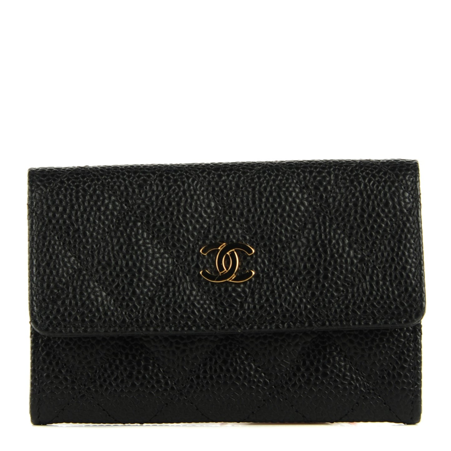 Caviar Quilted Flap Card Holder Black